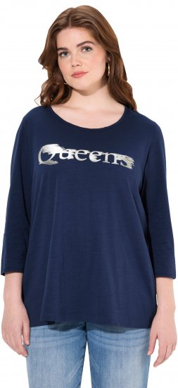 Ulla Popken Queens 3/4 Sleeve Graphic Tee Ink Blue - Painetut T-paidat naisille - 