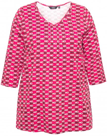 Ulla Popken Minimalist Ho Ho Ho Print 3/4 Sleeve Tee Salsa Red - Painetut T-paidat naisille - 