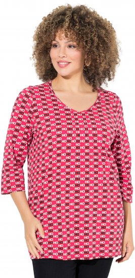 Ulla Popken Minimalist Ho Ho Ho Print 3/4 Sleeve Tee Salsa Red - Painetut T-paidat naisille - 