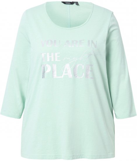 Ulla Popken Metallic Lettering 3/4 Sleeve Tee Mint Green - Painetut T-paidat naisille - 