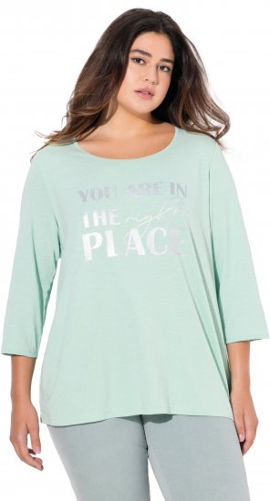 Ulla Popken Metallic Lettering 3/4 Sleeve Tee Mint Green - Painetut T-paidat naisille - 