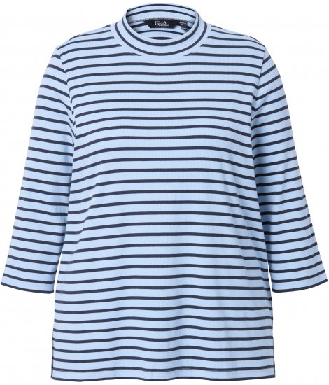Ulla Popken Striped 3/4 Sleeve Turtleneck Tee Light Blue - Painetut T-paidat naisille - 