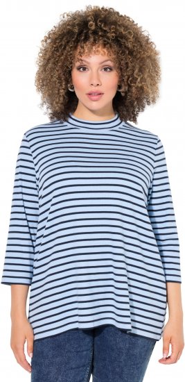 Ulla Popken Striped 3/4 Sleeve Turtleneck Tee Light Blue - Painetut T-paidat naisille - 
