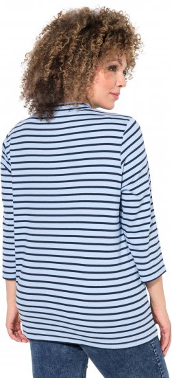 Ulla Popken Striped 3/4 Sleeve Turtleneck Tee Light Blue - Painetut T-paidat naisille - 