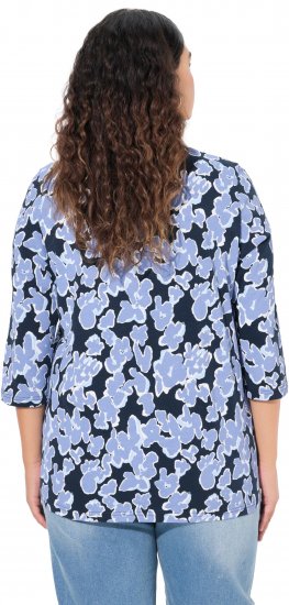 Ulla Popken Floral Print 3/4 Sleeve V-Neck Tee Navy Blue - Painetut T-paidat naisille - 