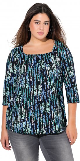 Ulla Popken Graphic Print Square Neck Tee Black - Painetut T-paidat naisille - 