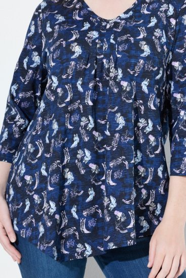 Ulla Popken Asymmetric Cowboy Boot Print Tee Dark Blue - Painetut T-paidat naisille - Printti-t-paidat naisille