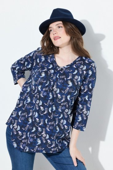 Ulla Popken Asymmetric Cowboy Boot Print Tee Dark Blue - Painetut T-paidat naisille - Printti-t-paidat naisille
