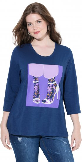 Ulla Popken Fashion Graphic T-Shirt Dark Blue - Painetut T-paidat naisille - 