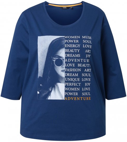 Ulla Popken Inspirational Graphic Lettering 3/4 Sleeve Tee Dark Blue - Painetut T-paidat naisille - 
