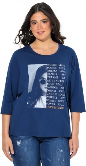 Ulla Popken Inspirational Graphic Lettering 3/4 Sleeve Tee Dark Blue - Painetut T-paidat naisille - 