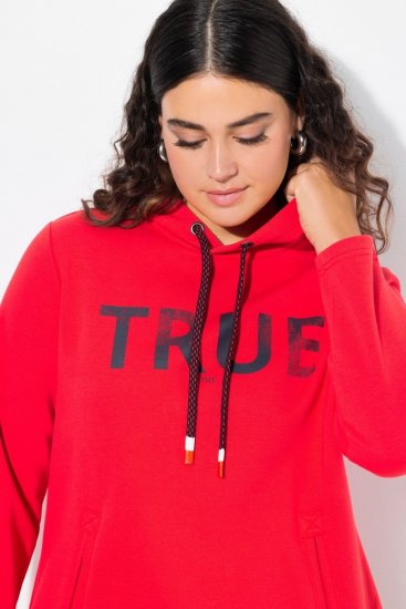 Ulla Popken TRUE Lettering Hoodie Neon Red - Naisten hupparit ja collegepaidat isot koot - Mukavat collegepaidat, huput ja neuleet