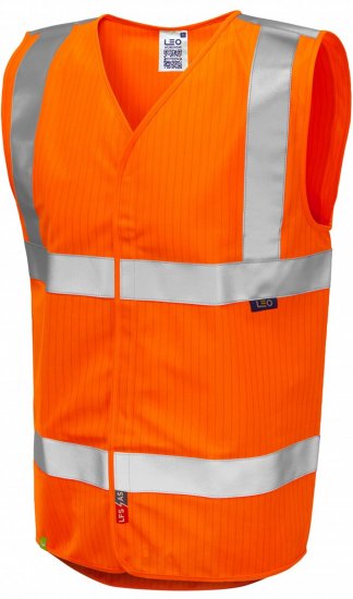 Leo Workwear Clifton Anti-static Waistcoat Hi-Vis Orange - Huomioliivit - Huomioliivit 3XL-6XL
