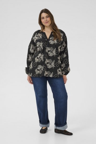 Kaffe Curve Kimmie Blouse Black Chalk Embroidery - Puserot - 