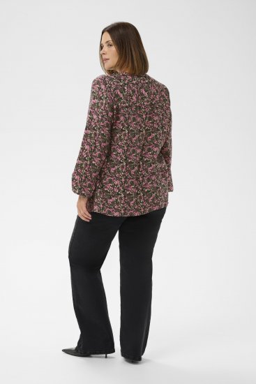 Kaffe Curve Belle Blouse Pink Black Graphic Flower - Puserot - 