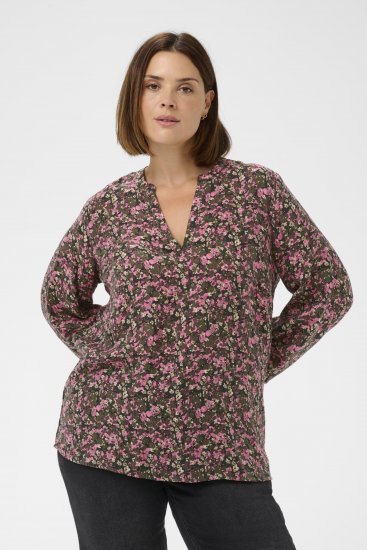 Kaffe Curve Belle Blouse Pink Black Graphic Flower - Puserot - 