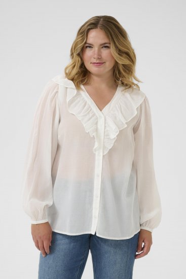 Kaffe Curve Lana Frill Blouse White - Puserot - 