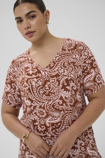 Kaffe Curve Ami Short Sleeve Blouse Printed Henna Brown - Puserot & tunikat - 