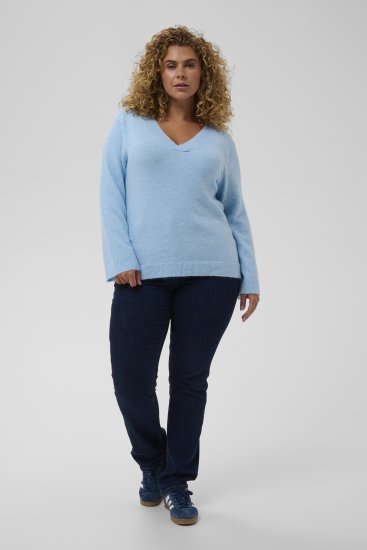 Kaffe Curve Jilanda V-Neck Pullover Blue - Naisten neuleet isot koot - 