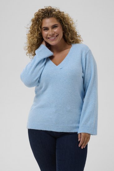 Kaffe Curve Jilanda V-Neck Pullover Blue - Naisten neuleet isot koot - 