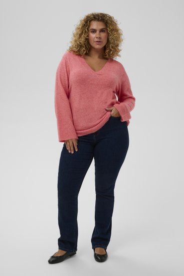 Kaffe Curve Jilanda V-Neck Pullover Red - Naisten neuleet isot koot - 