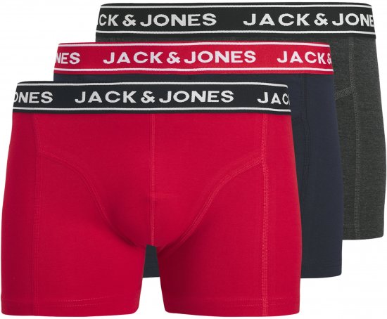 Jack & Jones Hector Solid Trunks 3-Pack Navy/Red/Grey - Bokserit - Miesten Bokserit Isot Koot
