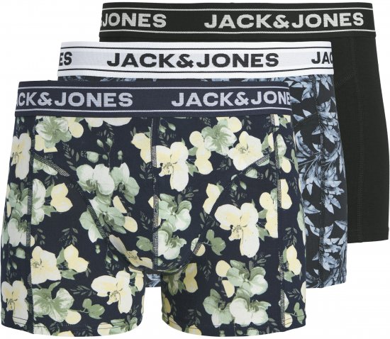 Jack & Jones Acray Flower Boxers 3-Pack Black/Navy - Alusvaatteet & uimavaatteet - Miesten Isot alusvaatteet 