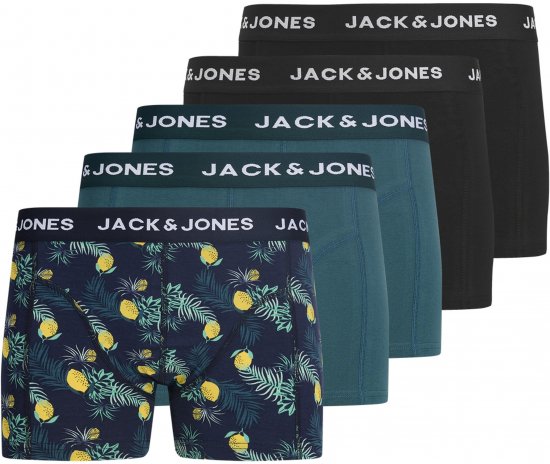 Jack & Jones Jake Lemon 5-Pack Trunks Black/Blue - Bokserit - Miesten Bokserit Isot Koot