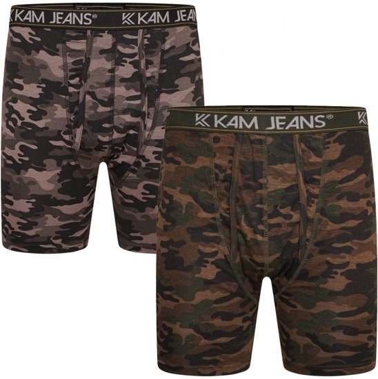 Kam Jeans 813 Camo Print Boxers Charcoal Khaki - Bokserit - Miesten Bokserit Isot Koot