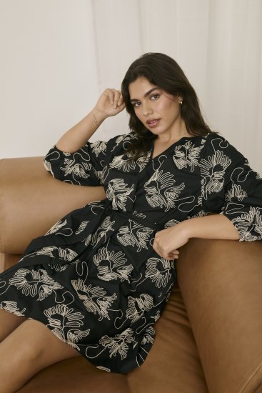 Kaffe Curve Kimmie Dress Black Chalk Embroidery - Midimekot - 