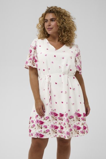 Kaffe Curve Rosa Mini Dress White Rose Border Flower - Minimekot - 