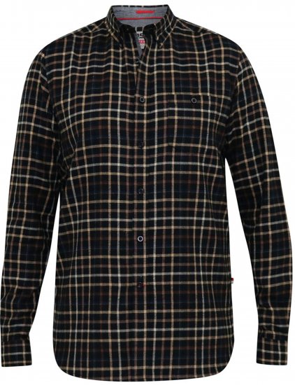 D555 Destin Checked Long Sleeve Shirt Black/Tan Check - Pitkähihaiset paidat - 