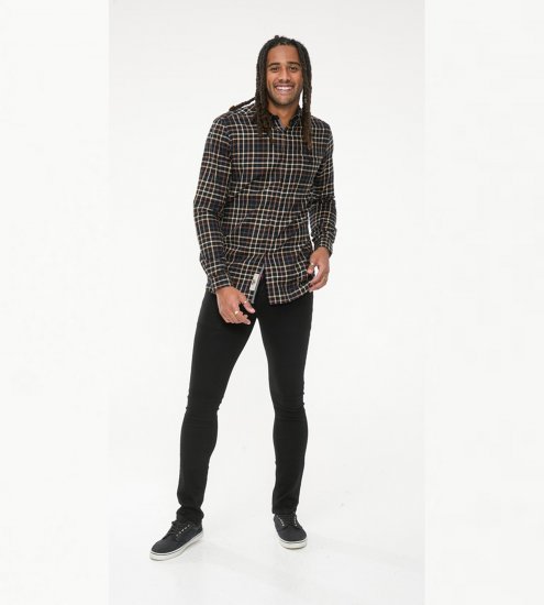 D555 Destin Checked Long Sleeve Shirt Black/Tan Check - Pitkähihaiset paidat - 