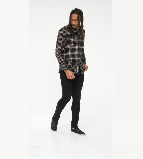 D555 Destin Checked Long Sleeve Shirt Black/Tan Check - Pitkähihaiset paidat - 
