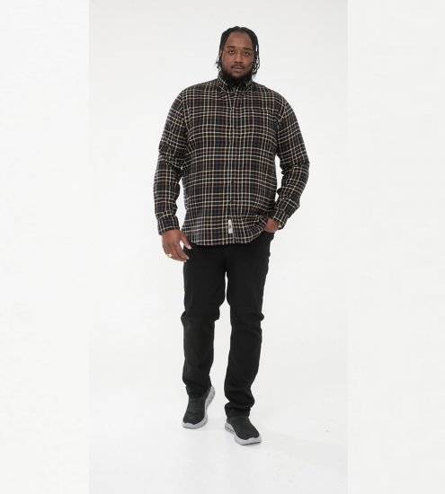 D555 Destin Checked Long Sleeve Shirt Black/Tan Check - Pitkähihaiset paidat - 