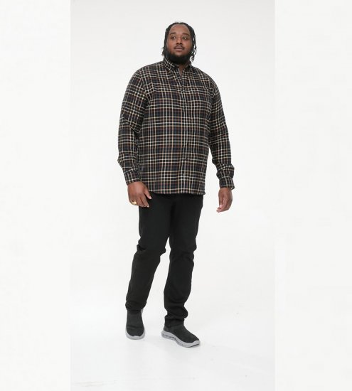 D555 Destin Checked Long Sleeve Shirt Black/Tan Check - Pitkähihaiset paidat - 