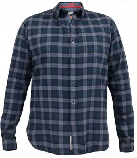 D555 Luton Checked Flanell Shirt Navy - Kauluspaidat - Miesten isot kauluspaidat 2XL – 8XL