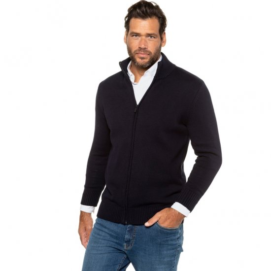 JP1880 Cardigan Knitted with Zipper Navy TALL - MIESTEN VAATTEET MT-6XLT - Pitkien miesten vaatteet