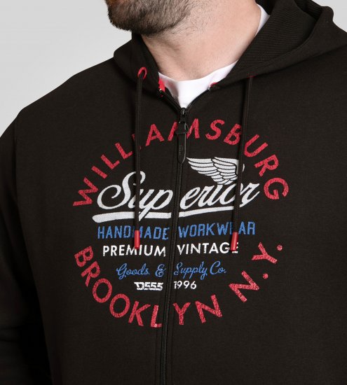 Duke Southampton Brooklyn Chest Print Full Zip Hoodie Black - Hupparit ja collegepaidat - Miesten hupparit ja collegepaidat isot koot