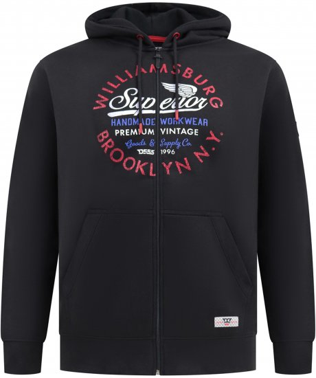 Duke Southampton Brooklyn Chest Print Full Zip Hoodie Black - Hupparit ja collegepaidat - Miesten hupparit ja collegepaidat isot koot