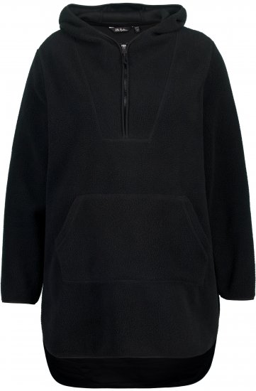 Ulla Popken Teddy Fleece Hooded Zip Neck Sweatshirt Black - Naisten hupparit ja collegepaidat isot koot - 