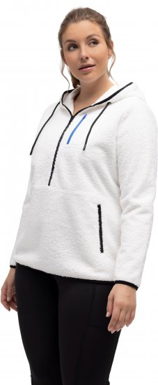 Ulla Popken Teddy Fleece Partial Zip Hoodie Snow White - Naisten hupparit ja collegepaidat isot koot - 