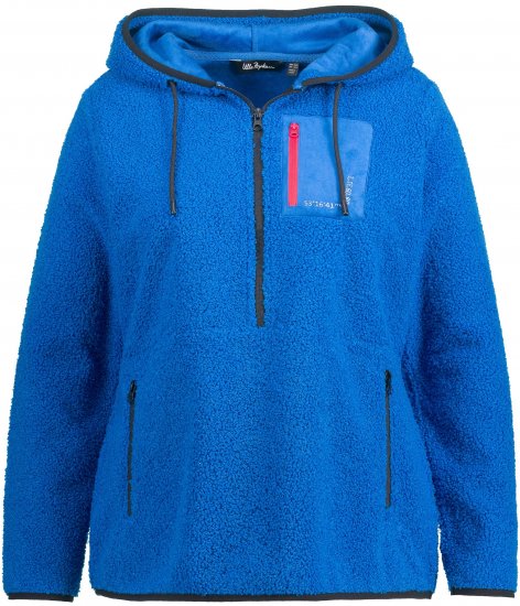 Ulla Popken Teddy Fleece Partial Zip Hoodie Royal Blue - Naisten hupparit ja collegepaidat isot koot - 