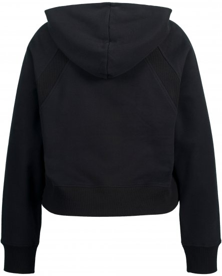 Ulla Popken Ribbed Inset Zip Collar Hoodie Black - Naisten hupparit ja collegepaidat isot koot - 