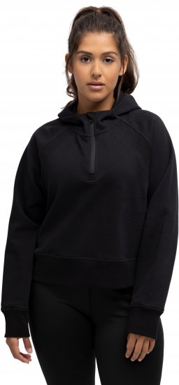 Ulla Popken Ribbed Inset Zip Collar Hoodie Black - Naisten hupparit ja collegepaidat isot koot - 