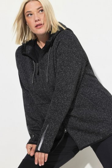 Ulla Popken Sweater Knit Fleece Hoodie Black - Naisten hupparit ja collegepaidat isot koot - Mukavat collegepaidat, huput ja neuleet