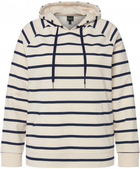 Ulla Popken Stripe Print Loungewear Hoodie Chalk - Naisten hupparit ja collegepaidat isot koot - 