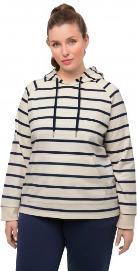Ulla Popken Stripe Print Loungewear Hoodie Chalk - Naisten hupparit ja collegepaidat isot koot - 