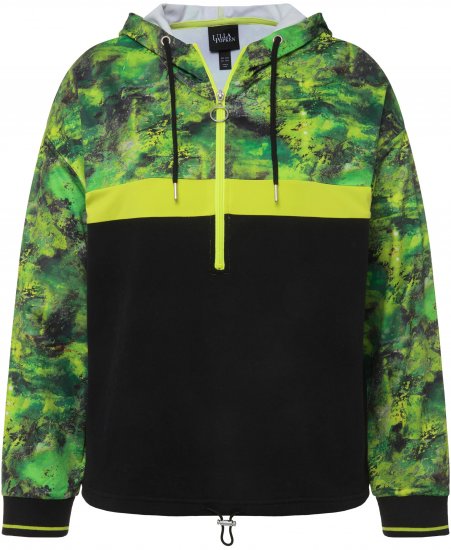 Ulla Popken Mineral Print Quick Dry Hoodie Black - Naisten hupparit ja collegepaidat isot koot - 