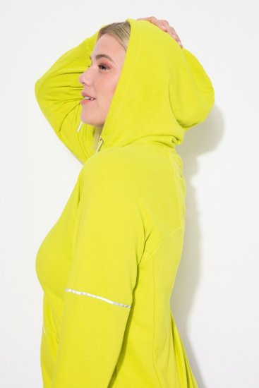 Ulla Popken Zippered Pocket and Reflective Piping Hoodie Green Apple - Naisten hupparit ja collegepaidat isot koot - Mukavat collegepaidat, huput ja neuleet